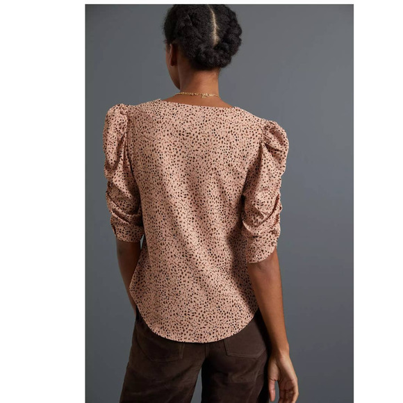 New Anthropologie Sleek Ruched Blouse by Bishop + Young $120 SMALL Pink - Picture 3 of 4